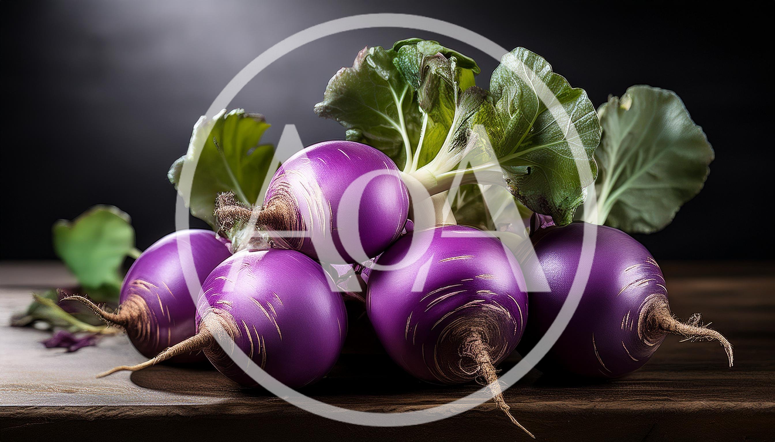 Fresh Purple Turnips With Green Leaves On Wooden Table