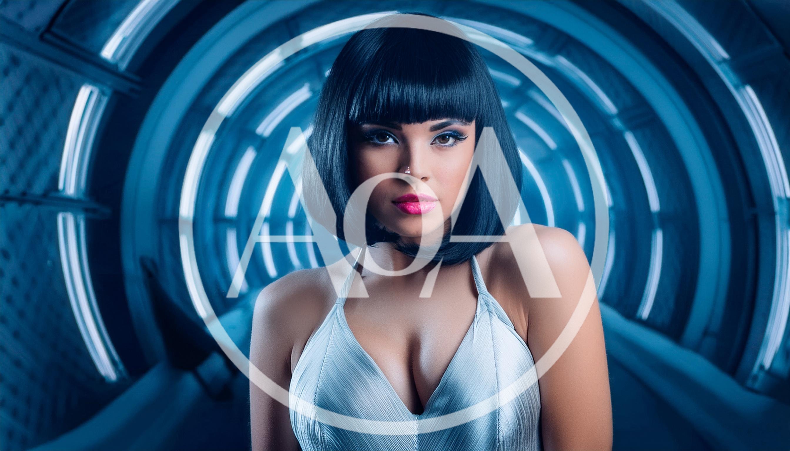 Futuristic Woman With Bob Haircut In Sci-Fi Tunnel
