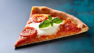 Single Slice Of Margherita Pizza With Fresh Basil