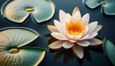 White Water Lily Floating On Dark Pond Water