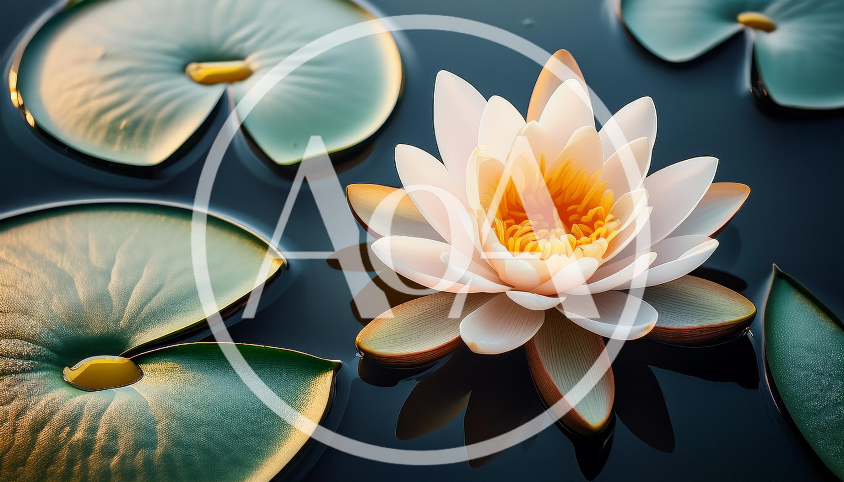 White Water Lily Floating On Dark Pond Water