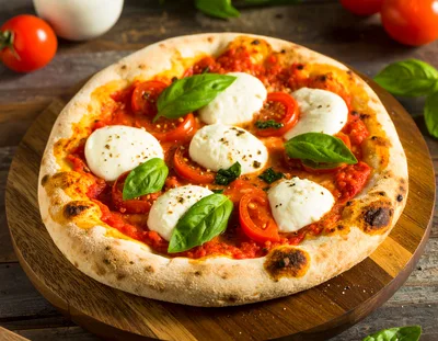Fresh Margherita Pizza on a Wooden Serving Board