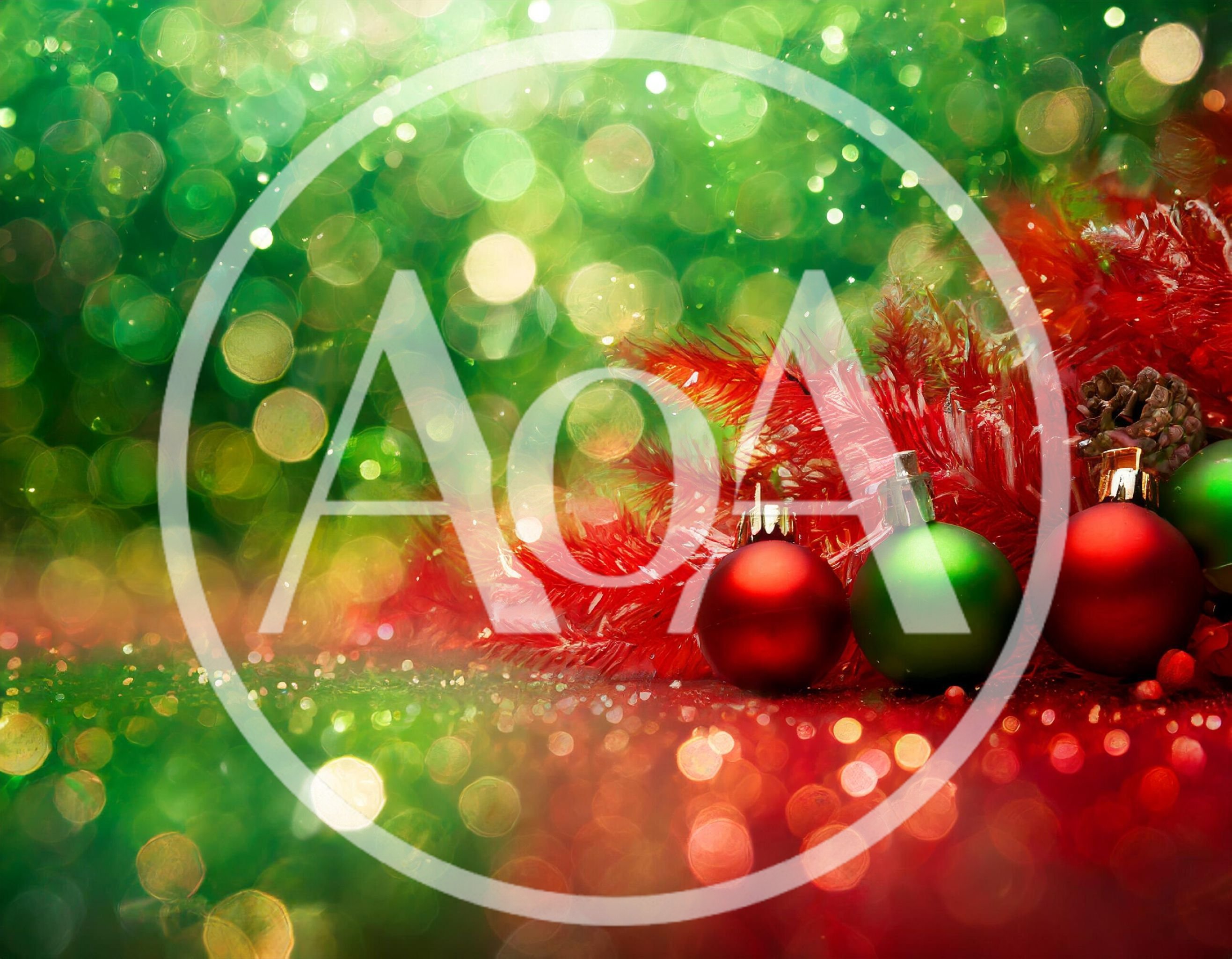 Christmas Ornaments With Red Pine Needles And Bokeh