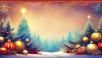 Christmas Tree Background With Ornaments And Snow