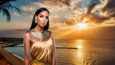 Egyptian Queen Portrait At Sunset By The Sea