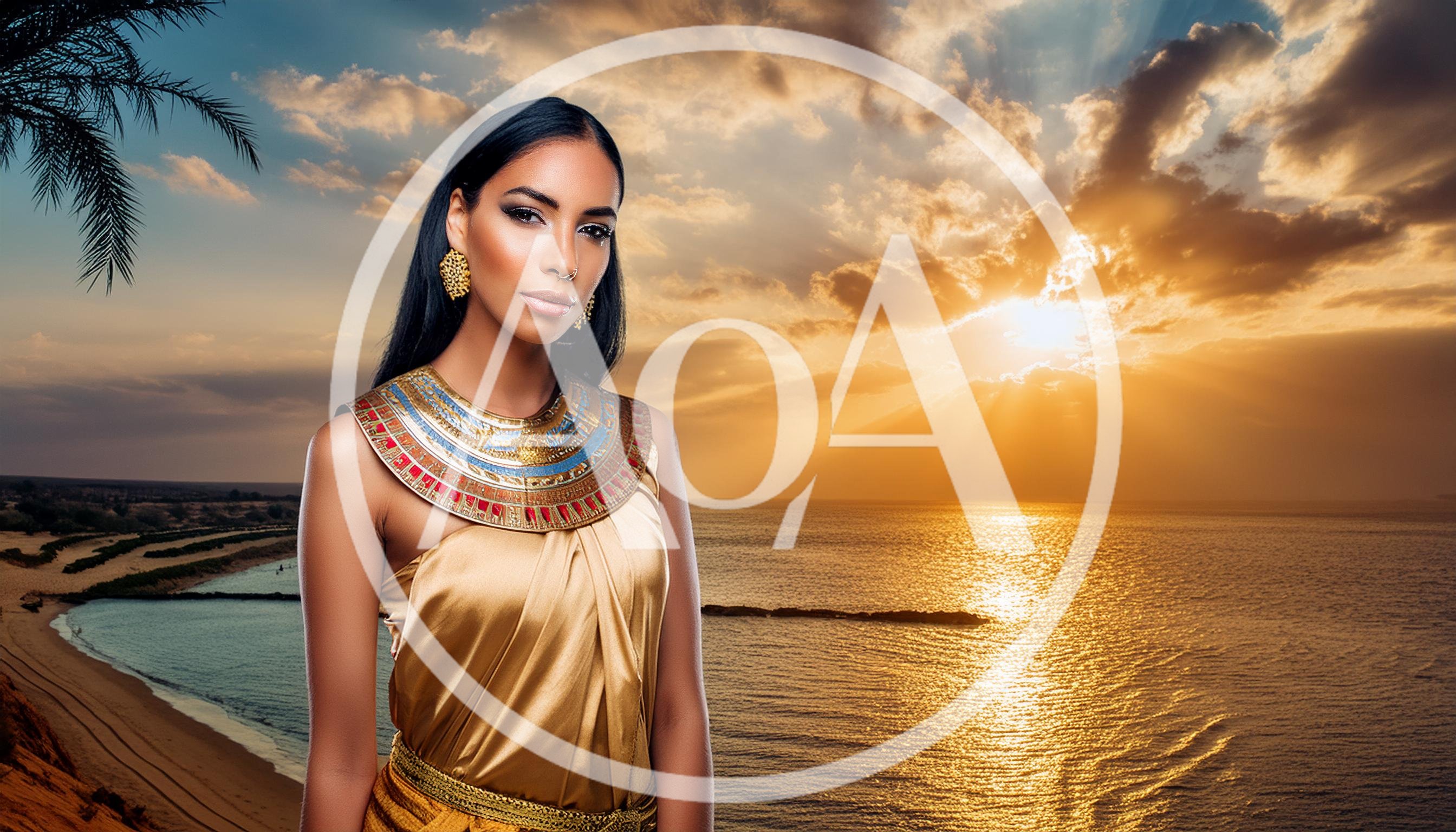 Egyptian Queen Portrait At Sunset By The Sea