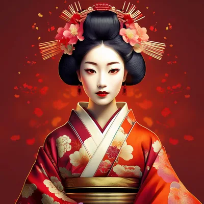 Portrait Of A Traditional Japanese Geisha In Kimono