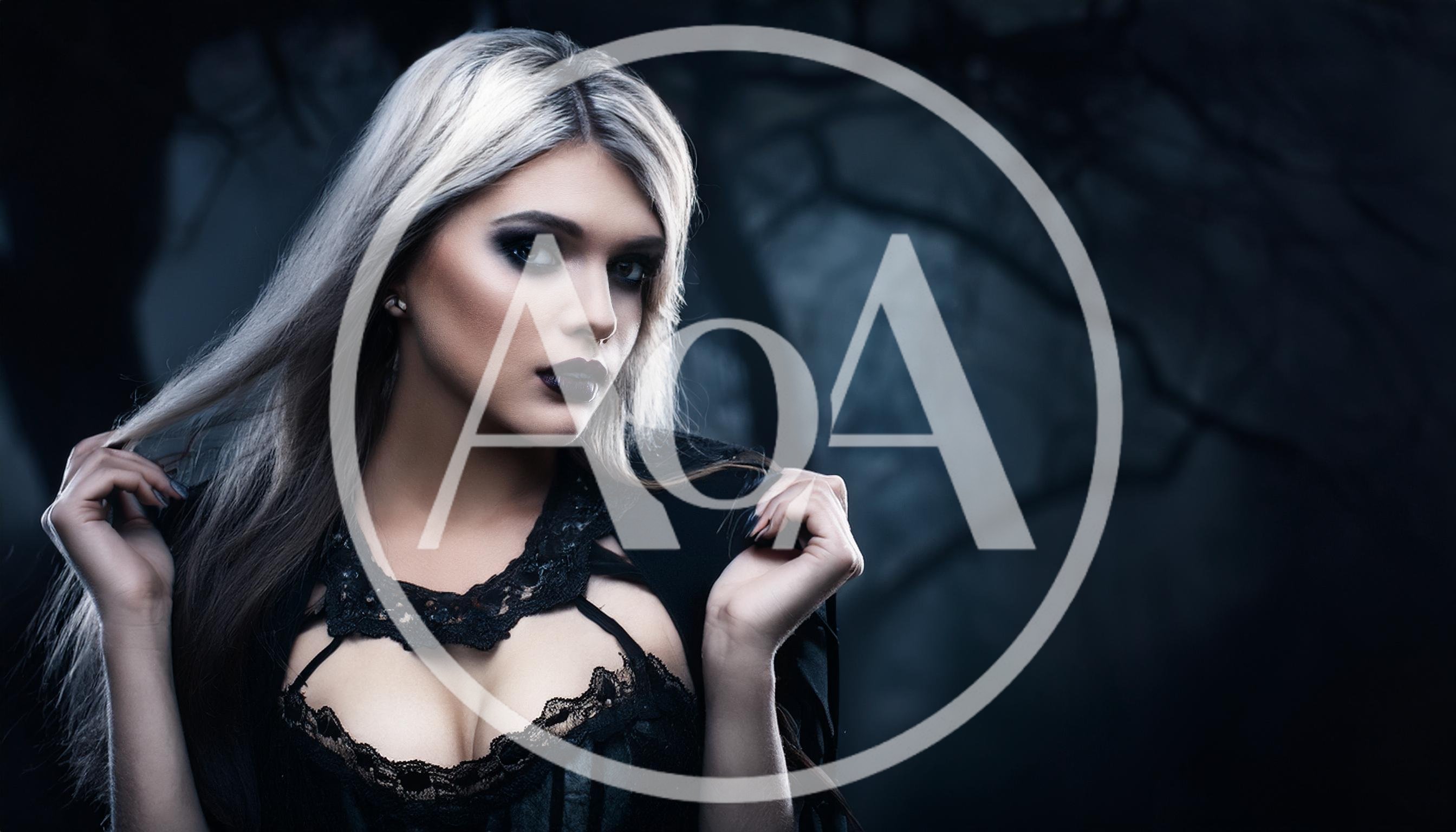 Gothic Woman With Blonde Hair In Dark Forest
