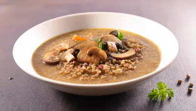 Bowl Of Hearty Mushroom And Lentil Soup
