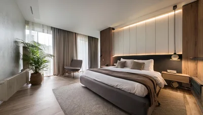 Modern Minimalist Bedroom Interior With Warm Lighting