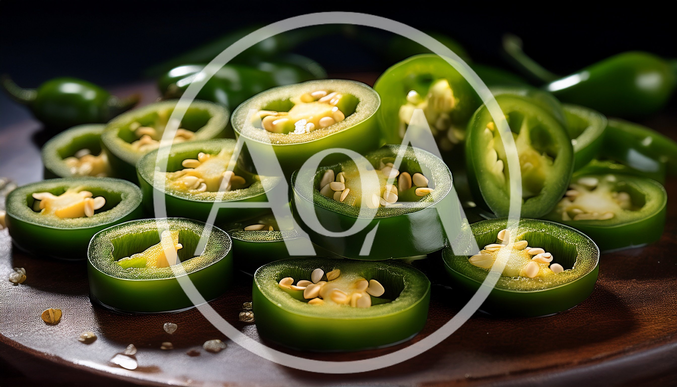 Fresh Sliced Jalapeno Peppers On A Wooden Board