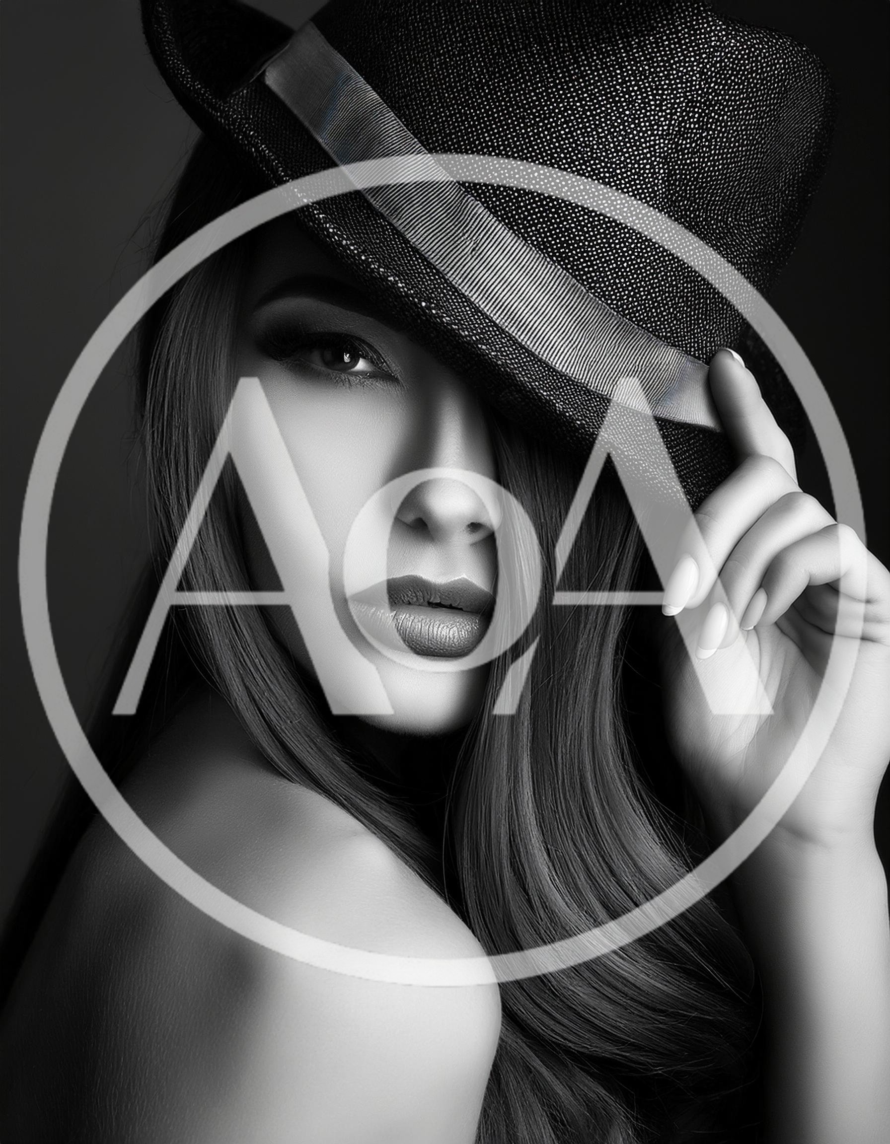 Glamorous Woman Wearing A Fedora Hat In Black And White