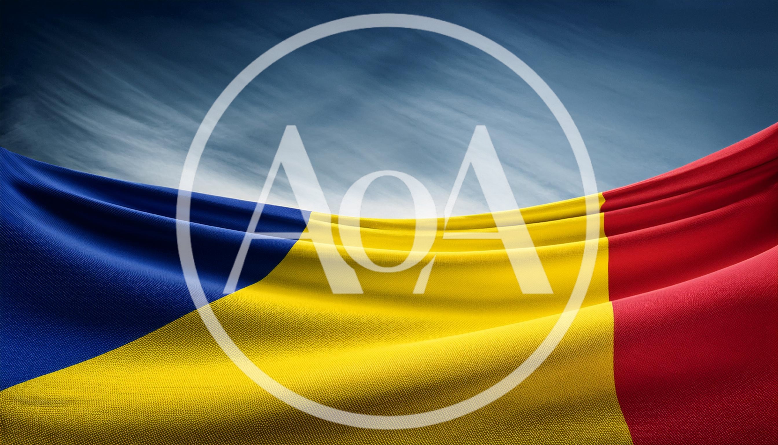 Waving Flag Of Romania Against A Dramatic Cloudy Sky