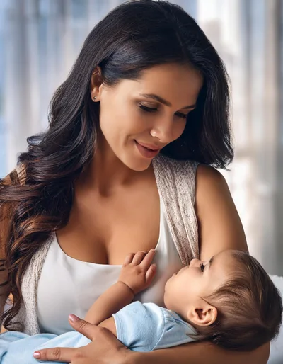 Mother Breastfeeding Her Baby In A Bright Room