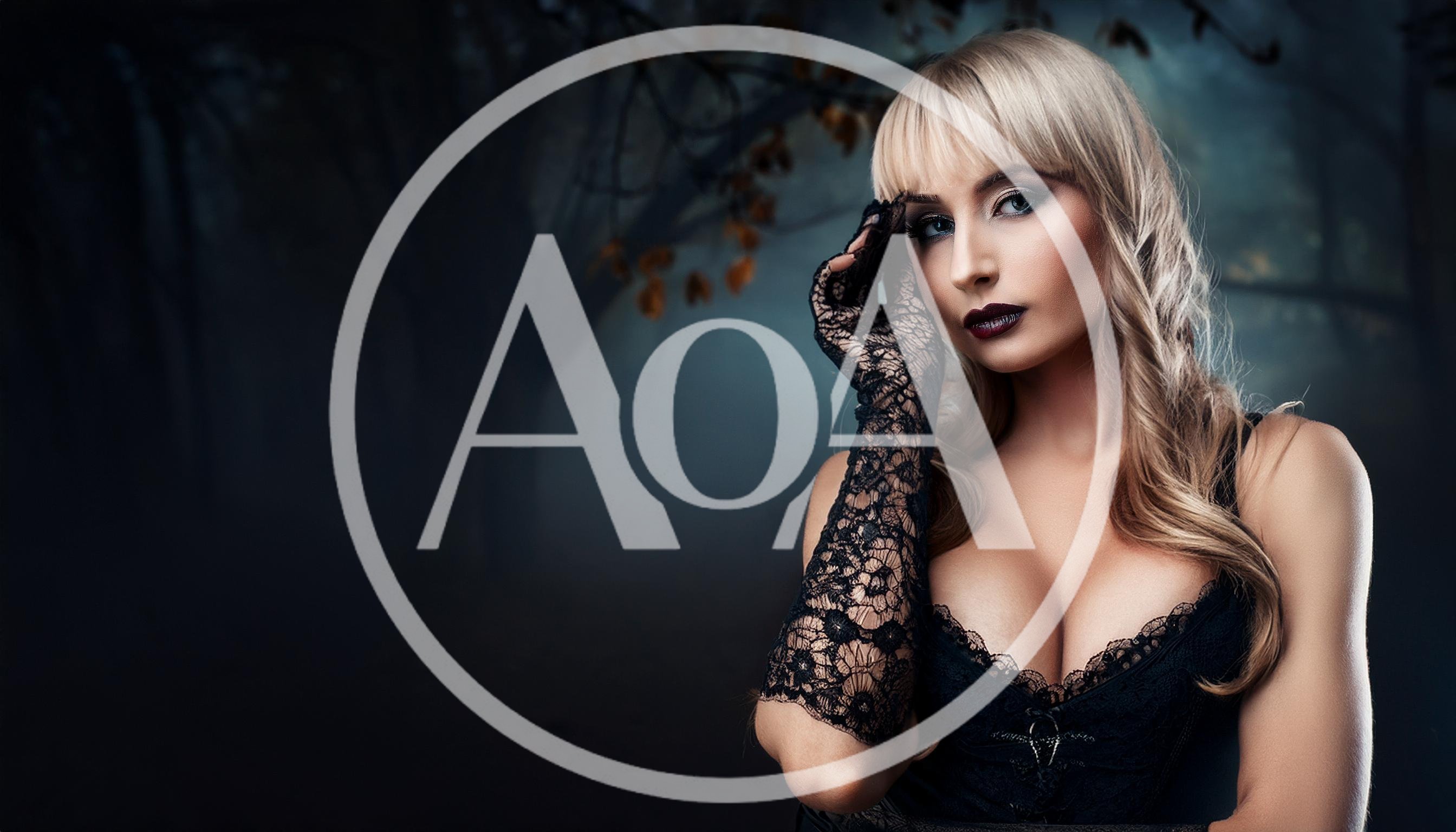 Gothic Blonde Woman Wearing Lace Gloves In Dark Forest