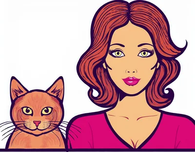 Pop Art Illustration Of A Woman And Her Cat