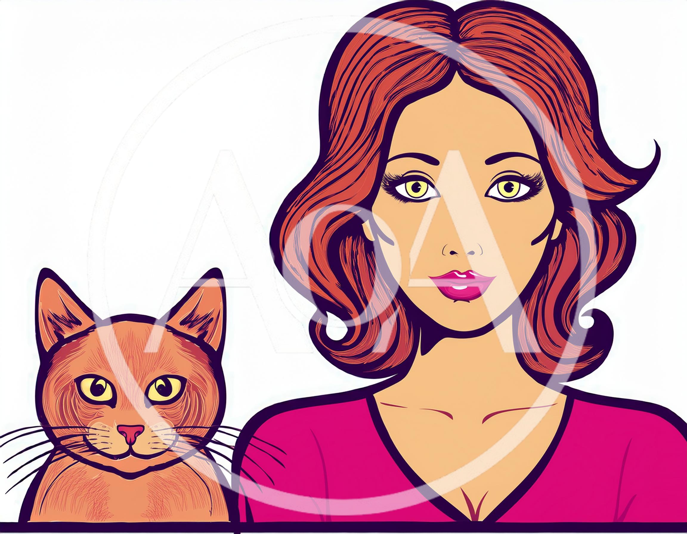 Pop Art Illustration Of A Woman And Her Cat