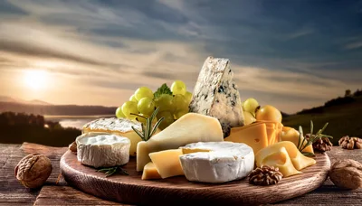 Gourmet Cheese Platter With Grapes And Walnuts