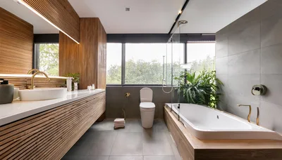 Modern Luxury Bathroom Interior With Wooden Accents