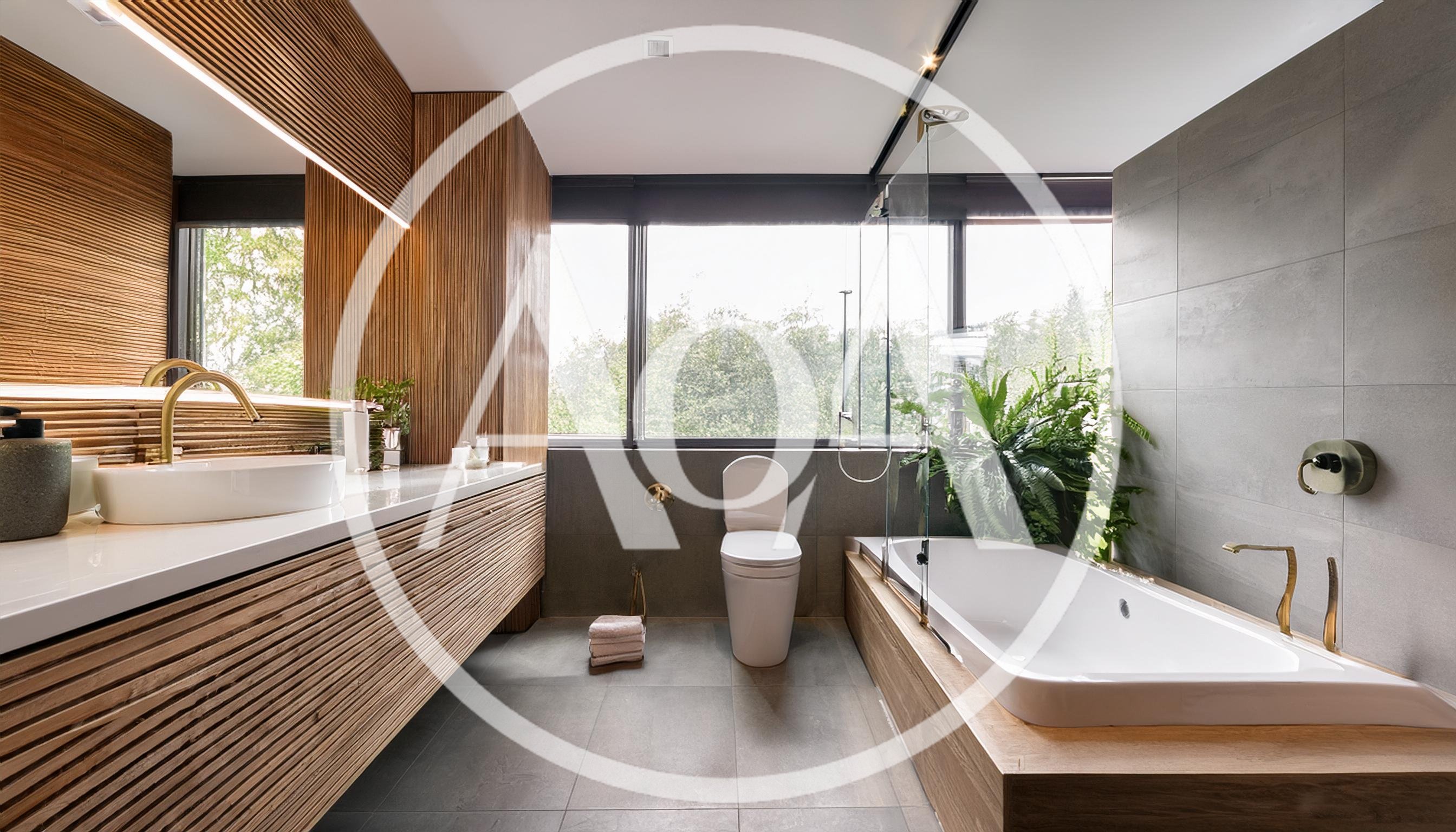 Modern Luxury Bathroom Interior With Wooden Accents