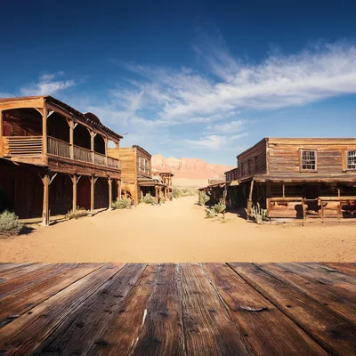 Old West Town Street With Wooden Foreground