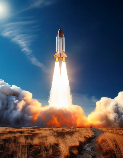 Space Shuttle Launching From A Desert Landscape
