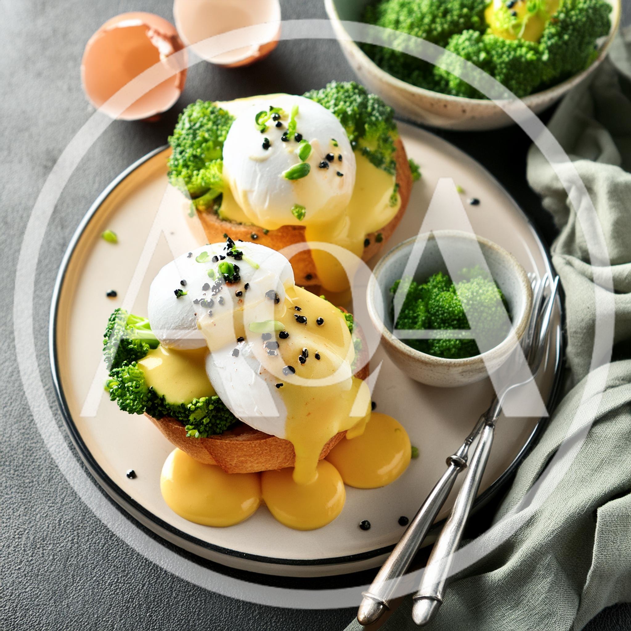 Gourmet Eggs Benedict With Broccoli On A Plate