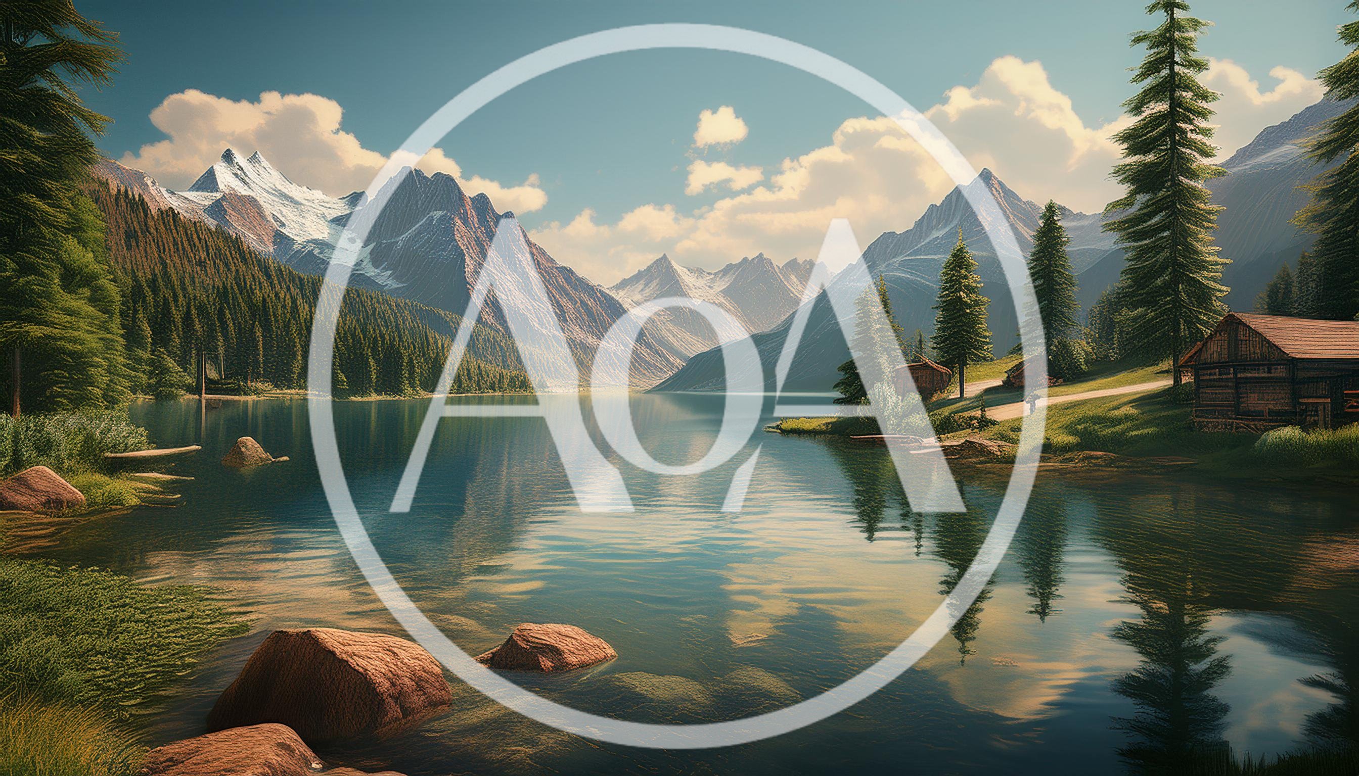 Scenic Mountain Lake Landscape With Wooden Cabins