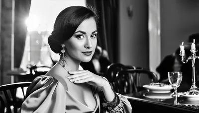 Elegant Woman Sitting At A Restaurant Table