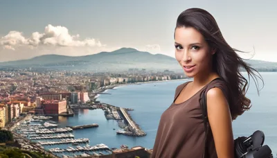 Young Woman Posing Overlooking The Bay Of Naples