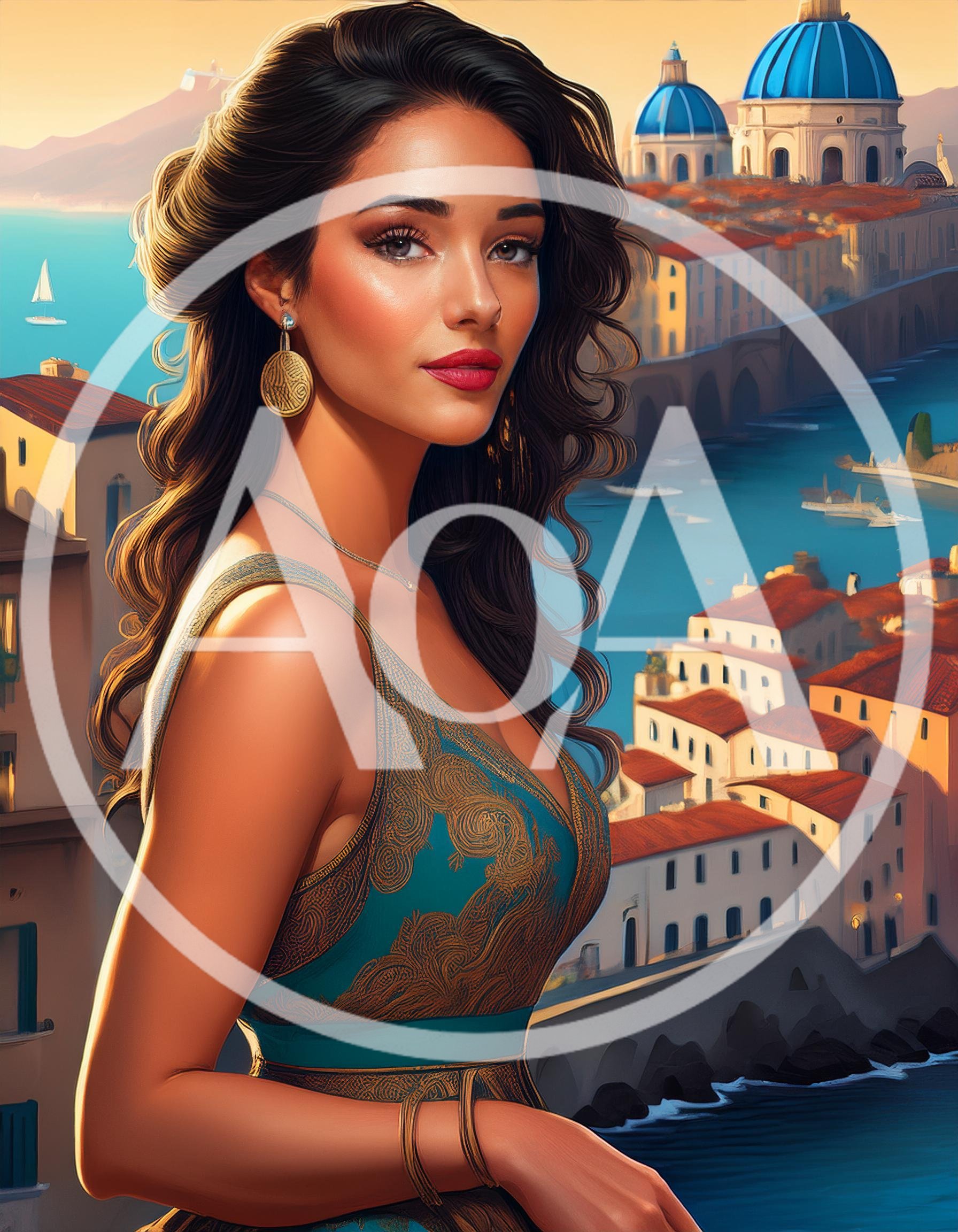 Elegant Woman In Mediterranean Coastal Town Setting