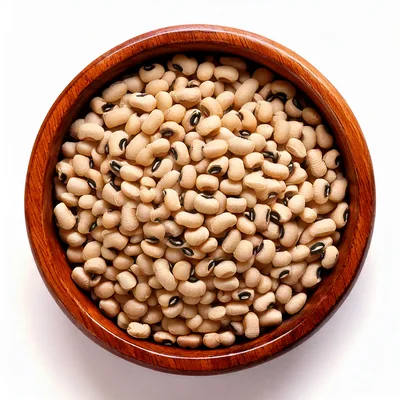 Top View Of Black Eyed Peas In Wooden Bowl