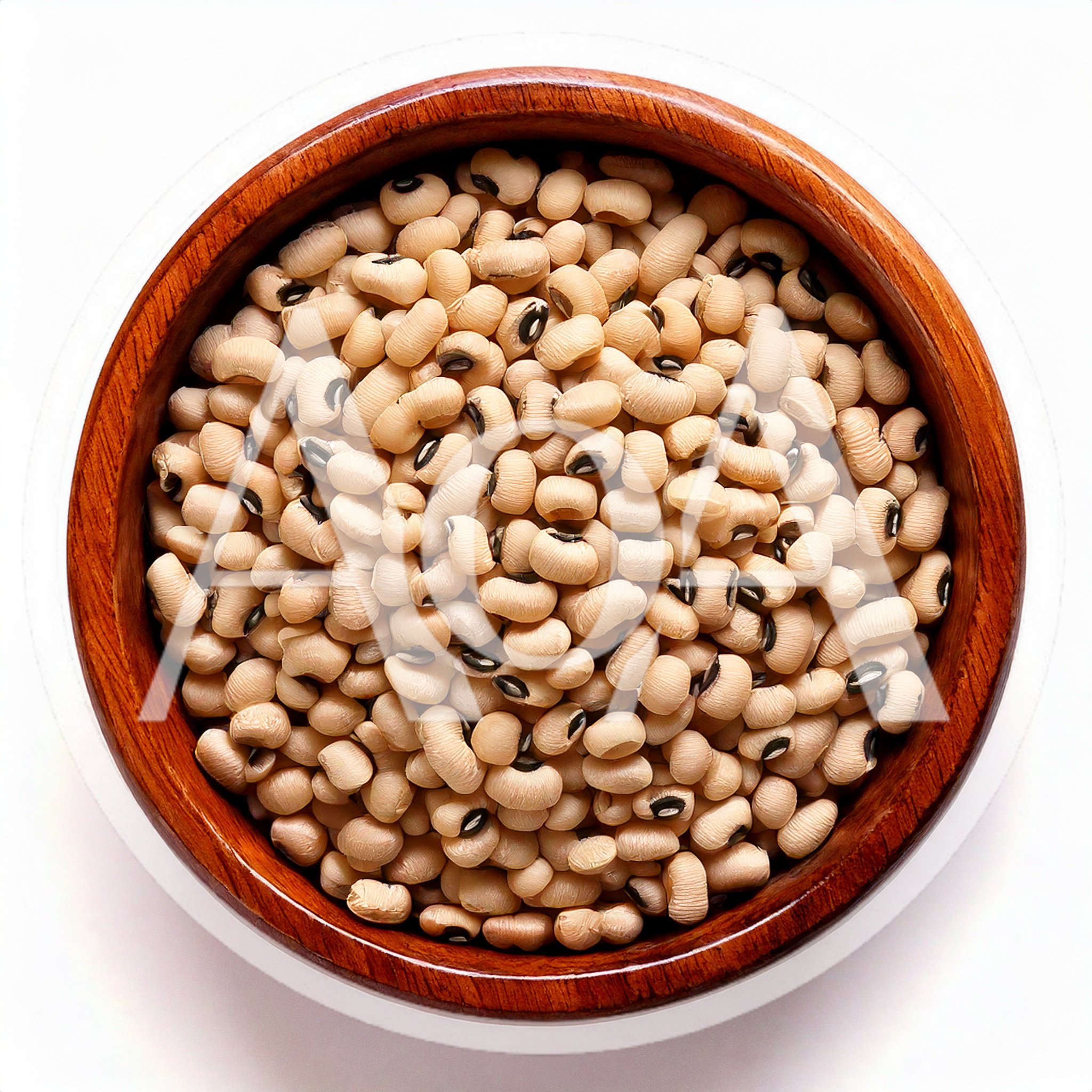 Top View Of Black Eyed Peas In Wooden Bowl