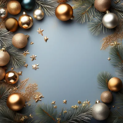 Christmas Ornament Frame With Gold And Silver Baubles