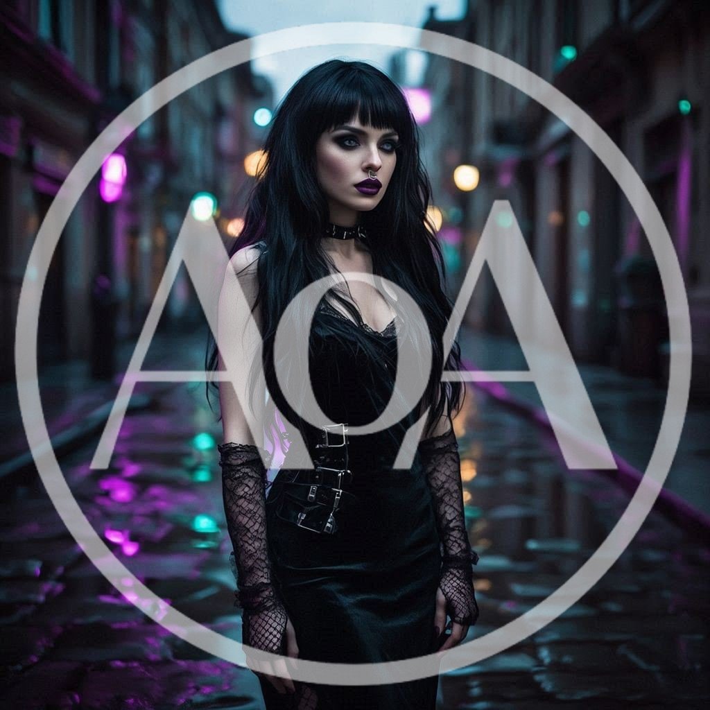 Gothic Woman Standing On A Wet City Street