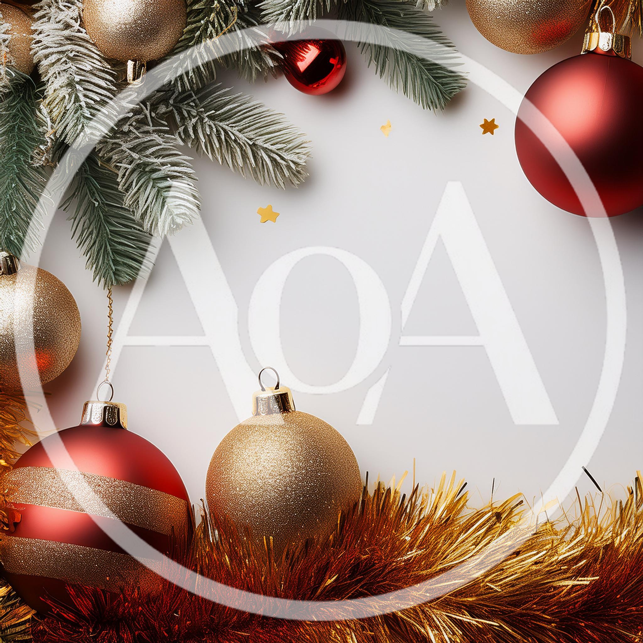 Christmas Ornaments and Pine Branches on White Background