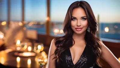 Elegant Woman In Evening Dress At Restaurant