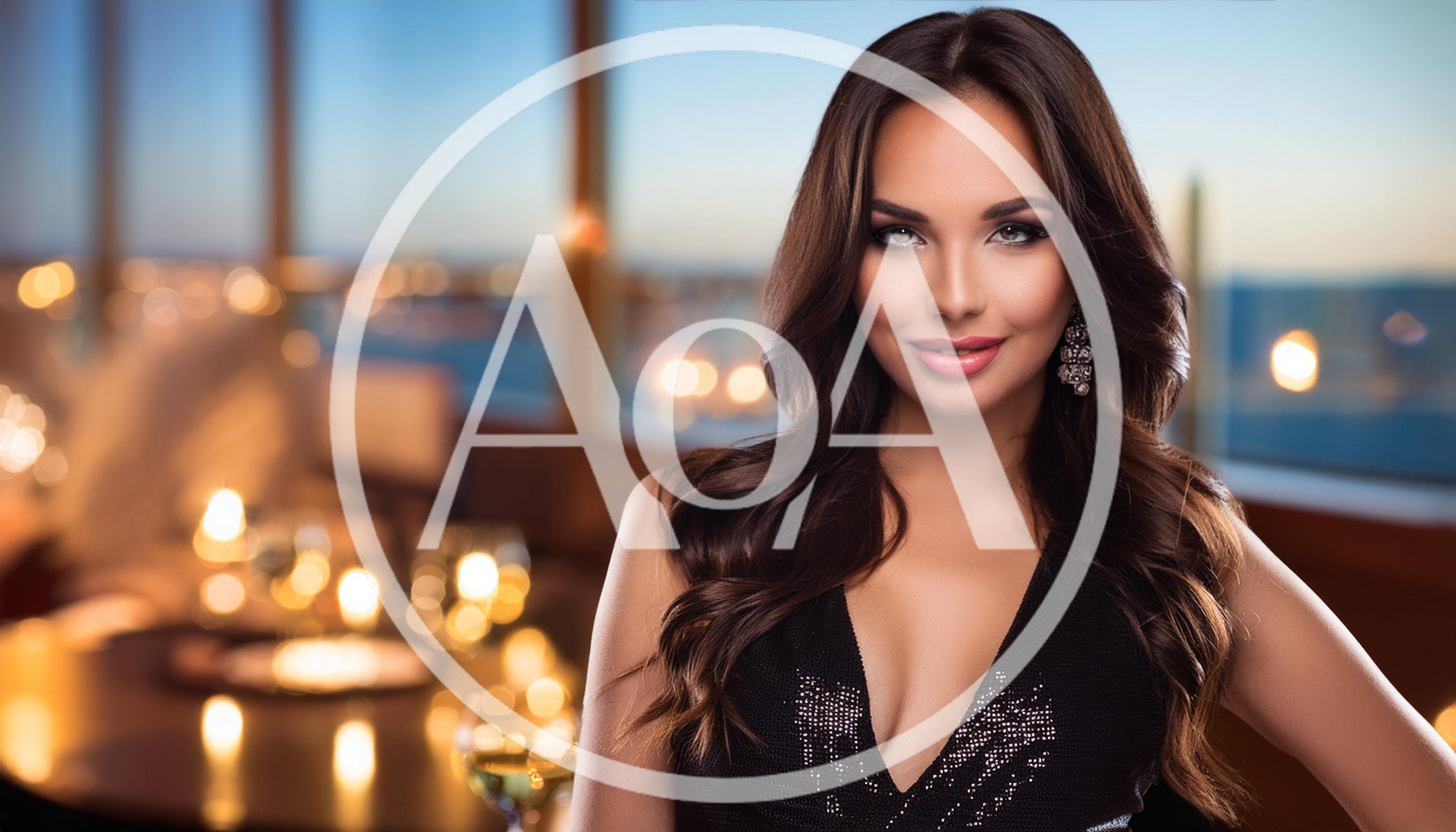 Elegant Woman In Evening Dress At Restaurant