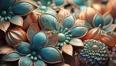 Abstract Metallic Floral Pattern With Teal And Bronze Tones