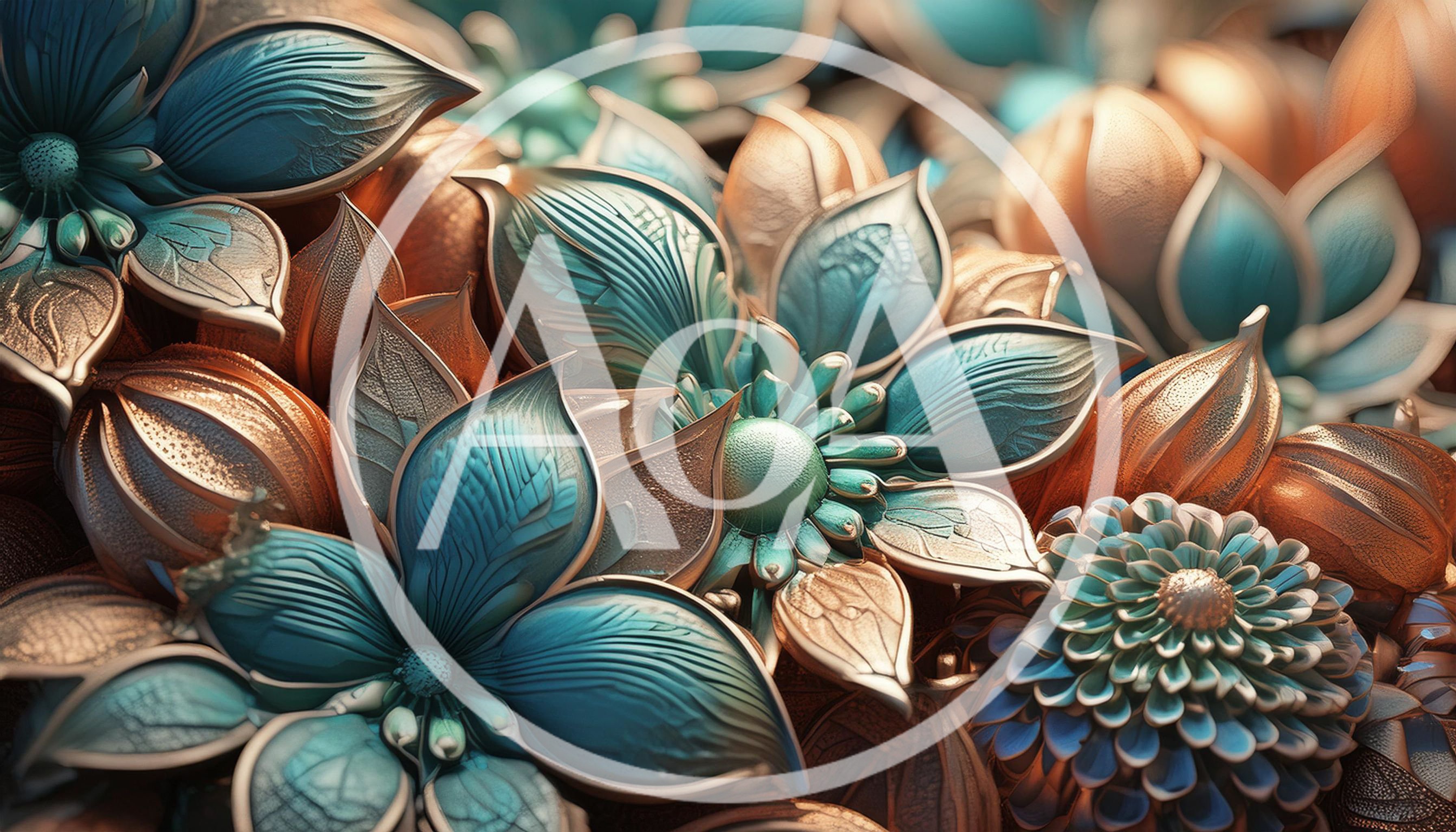 Abstract Metallic Floral Pattern With Teal And Bronze Tones