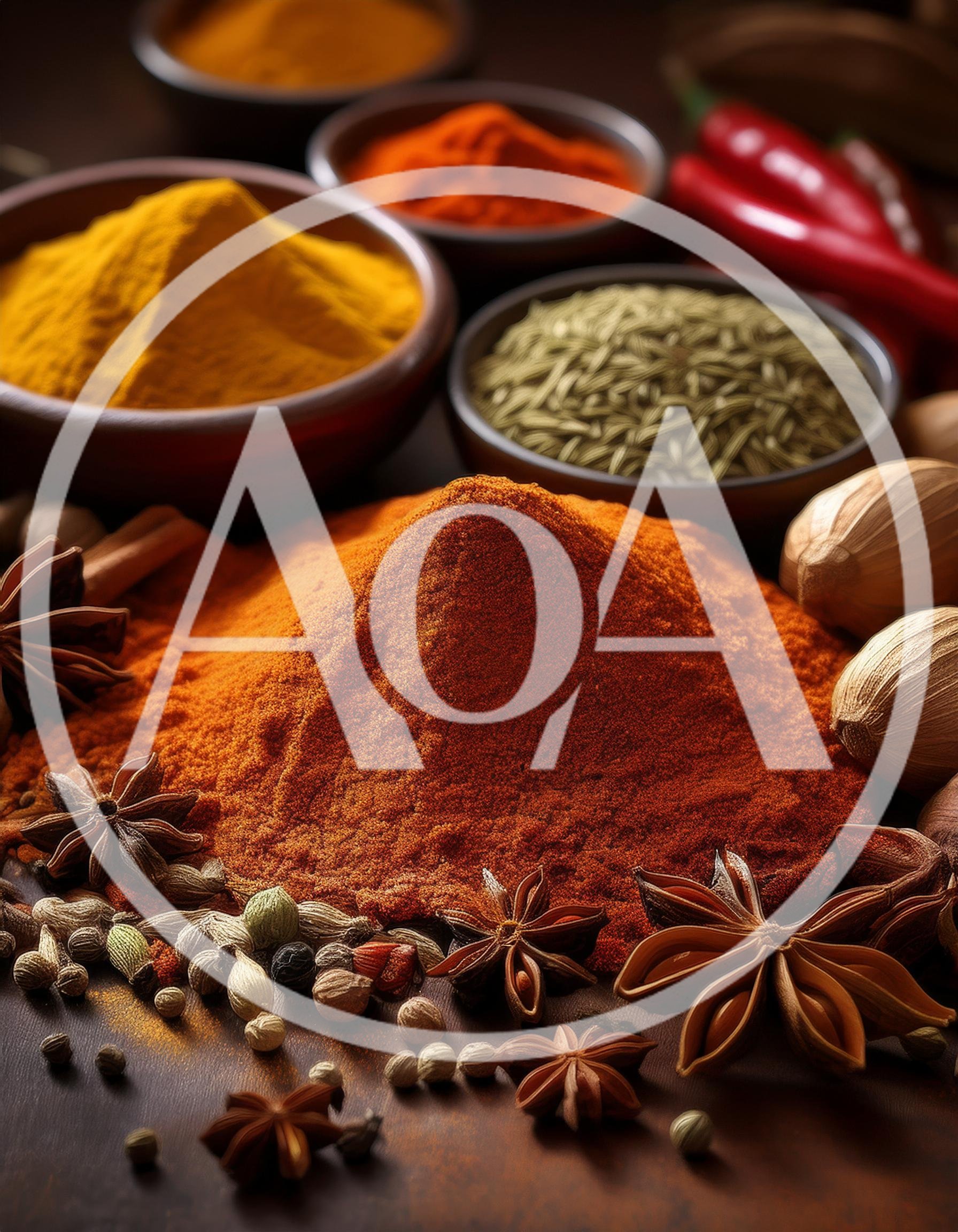 Assorted Aromatic Spices and Powders on Wooden Surface