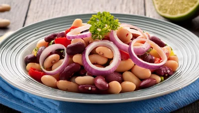 Fresh Three Bean Salad With Red Onion Rings