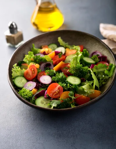 Fresh Vegetable Salad in a Rustic Bowl