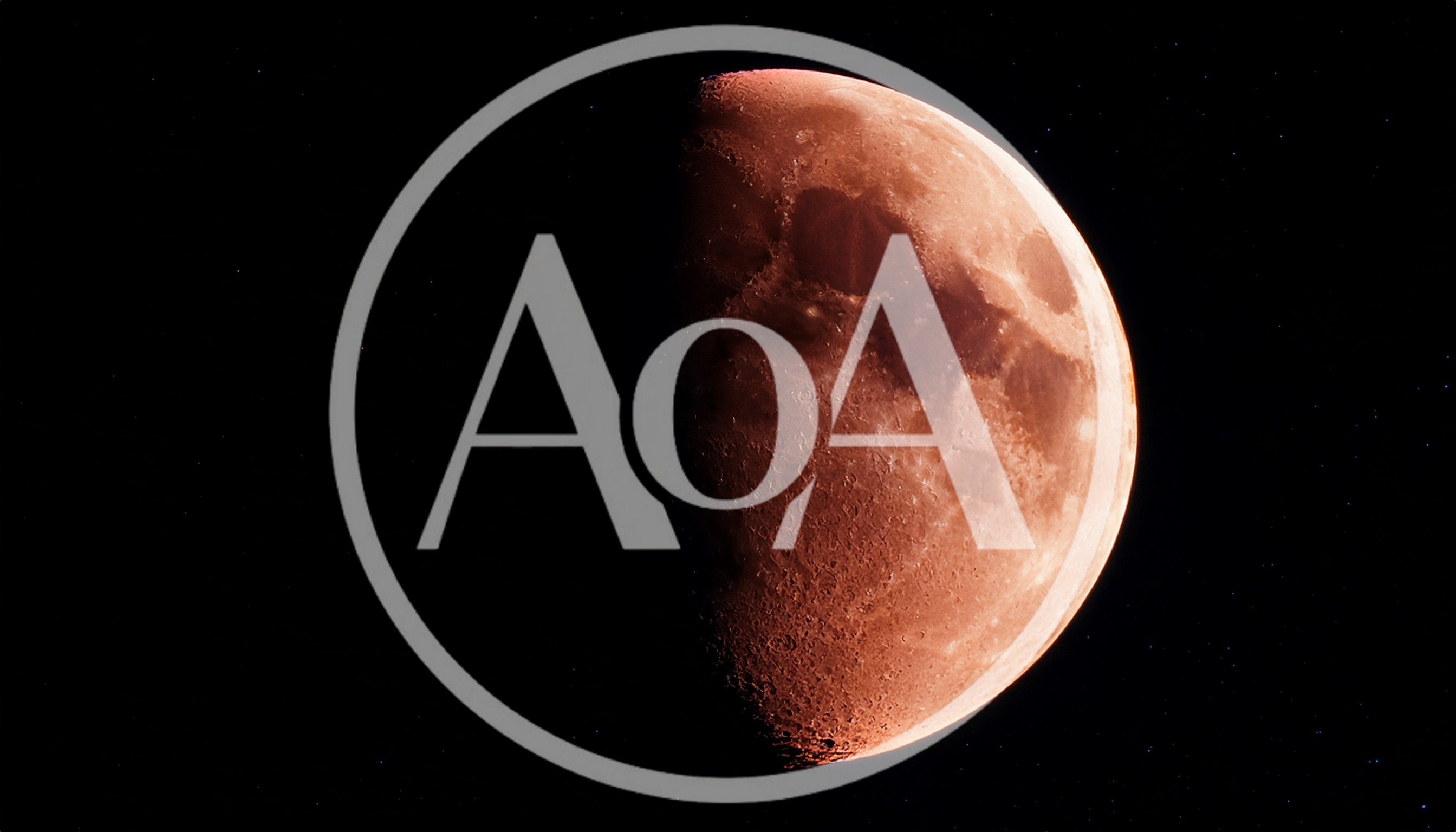 Red Half Moon Against A Dark Starry Sky