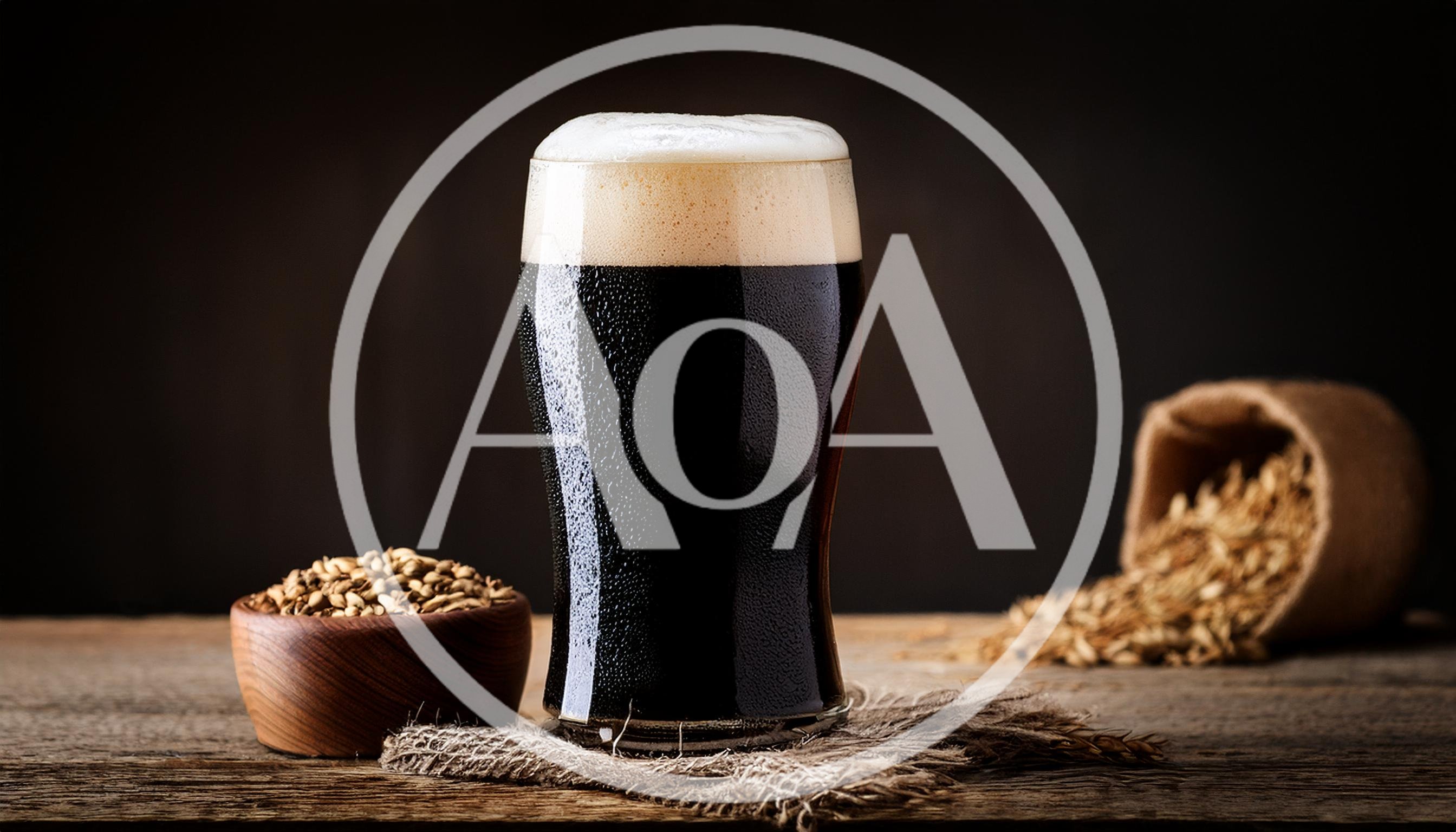 Glass Of Dark Stout Beer With Malt Grains