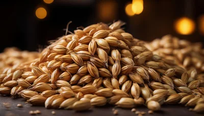 Close Up Pile Of Golden Barley Grains
