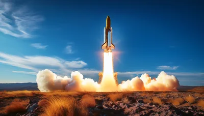 Space Shuttle Launching From Desert Launchpad