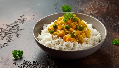 Bowl Of Vegetable Curry With White Rice