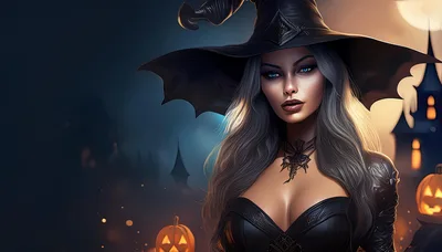 Beautiful Witch With Long Hair And Halloween Costume