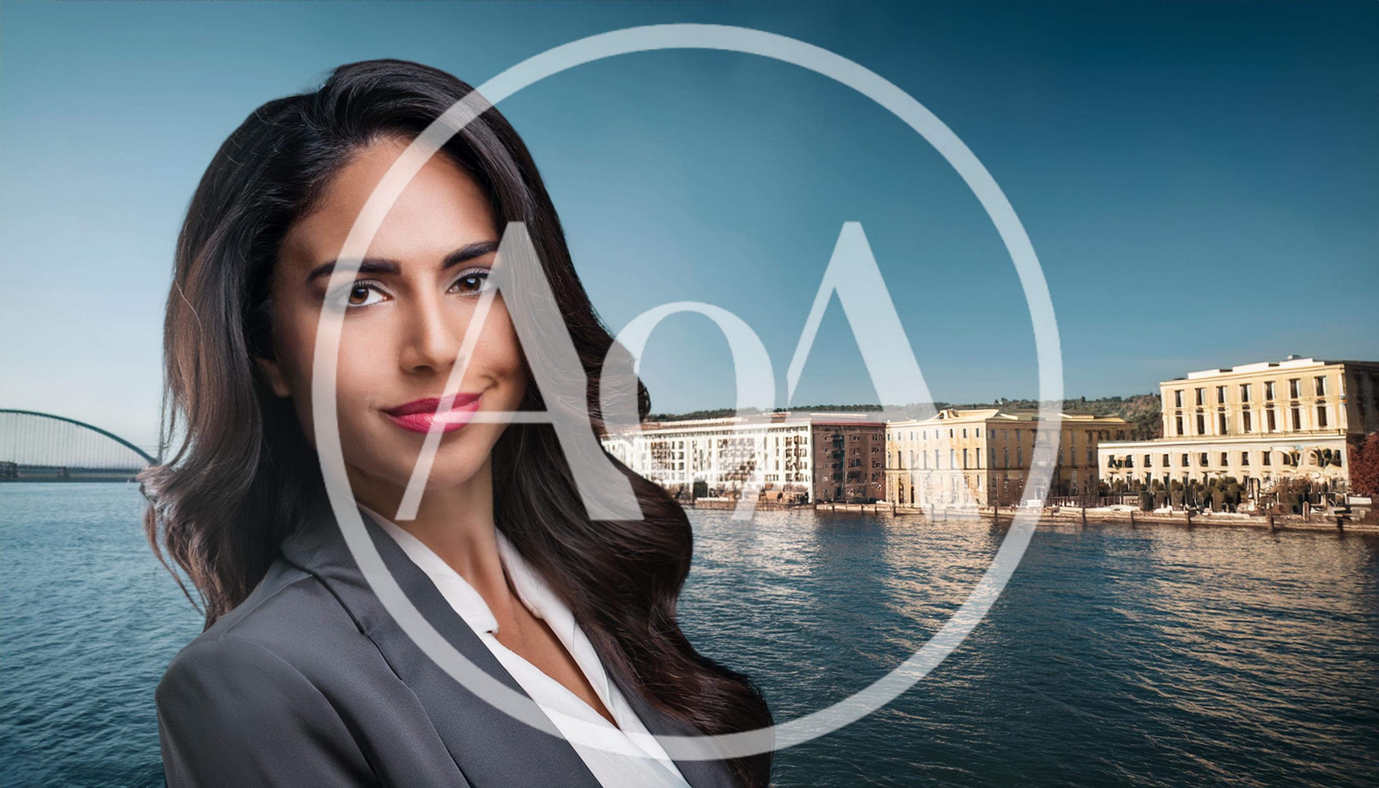 Professional Businesswoman Standing Before A Waterfront Cityscape